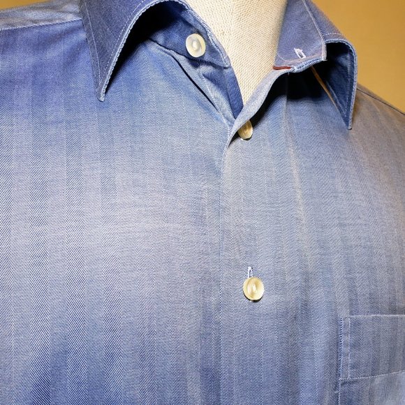 ETON of Sweden, NWOT,  French Blue, 16/41 100% Cotton Micro Herringbone - Picture 4 of 7